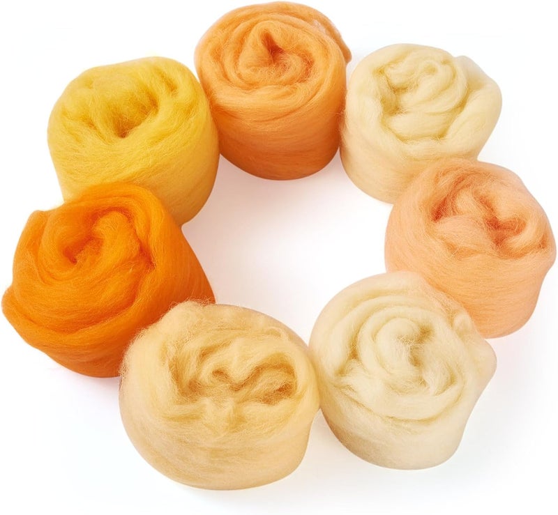 Boutigem 7 Color 35G Orange Needle Felting Wool Roving, Fibre Wool Roving Yarn, DIY Craft Material for Needle Felting, Hand Spinning Supplies for Beginners Felted Animal Flower Crafts Making - Image 1